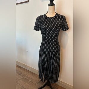 Zara Polka Dot Knit Midi  Dress Short Sleeve Womens M White Black Slit